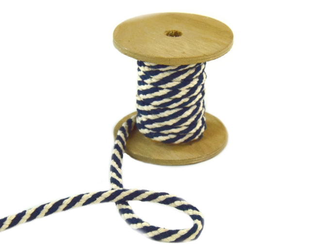 Cordon de serrage coton 7mm/ cordon sweat à rayures, bleu marine