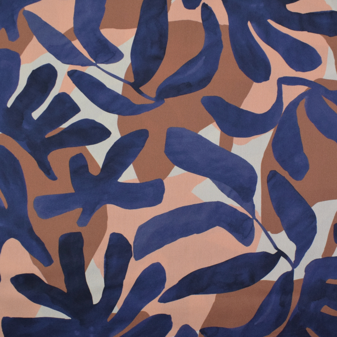 Tissu satin de coton Abstract Leaves,, pourpre