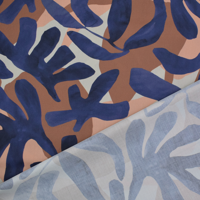 Tissu satin de coton Abstract Leaves,, pourpre