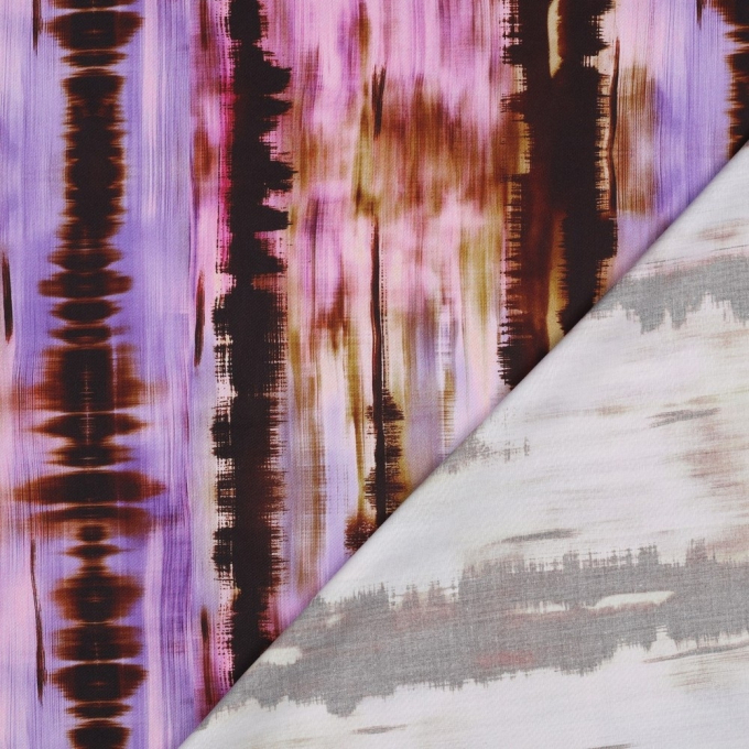Tissu satin de coton rayé abstrait Batik Abstract Stripes, pourpre