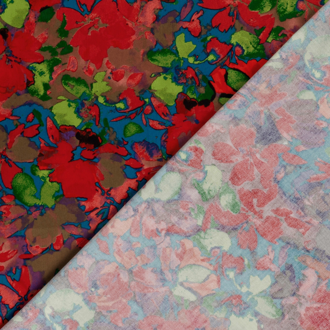 Tissu satin de coton Fleurs Flower dream, turquoise foncé