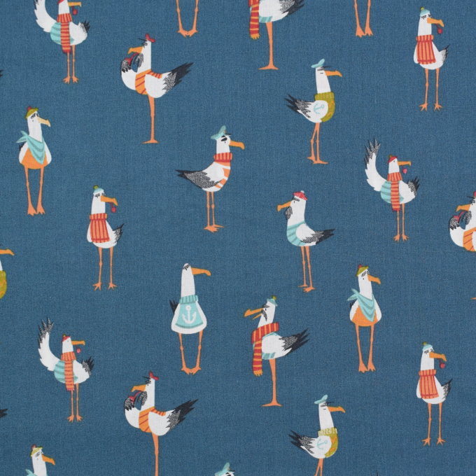 Tissu coton cretonne capitaine mouette, bleu de nuit