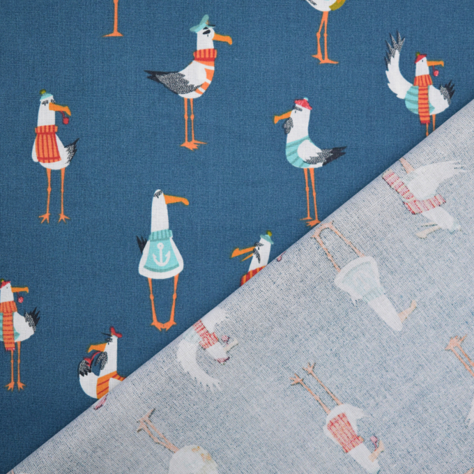 Tissu coton cretonne capitaine mouette, bleu de nuit
