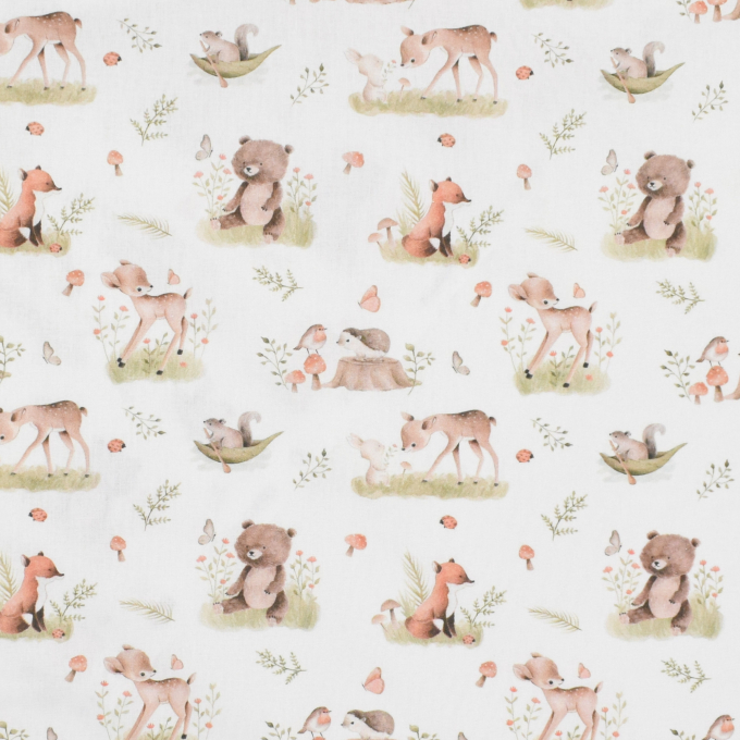 Baumwollstoff Cretonne Forest Animals, wollweiss