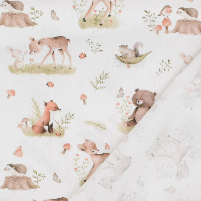 Baumwollstoff Cretonne Forest Animals, wollweiss