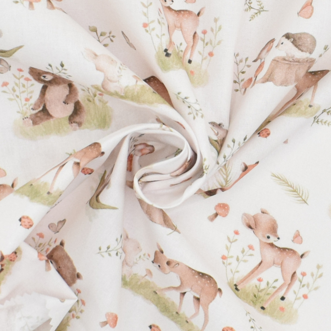 Baumwollstoff Cretonne Forest Animals, wollweiss