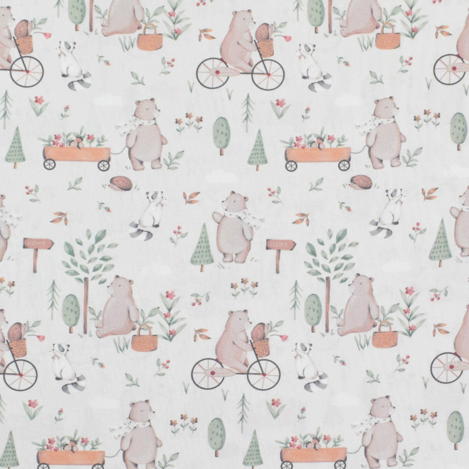 Baumwollstoff Cretonne Happy Bears, ecru
