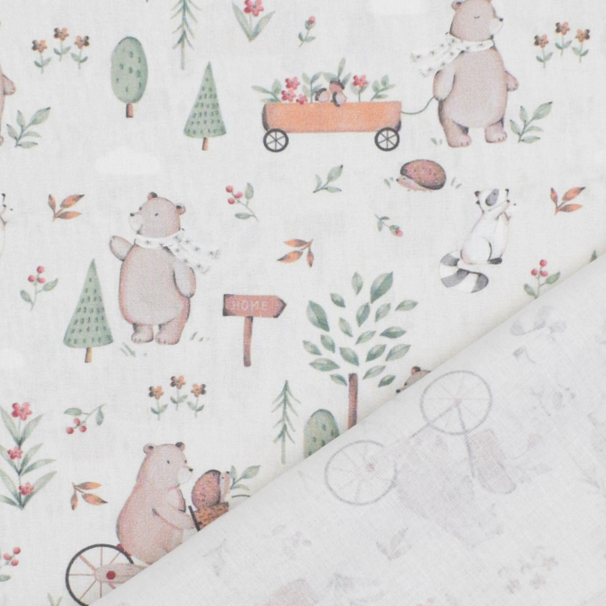 Baumwollstoff Cretonne Happy Bears, ecru