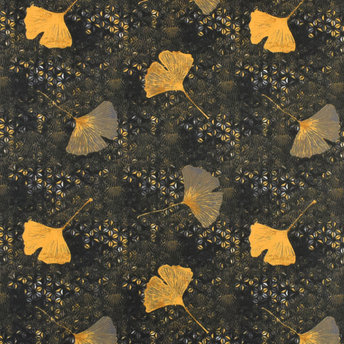 Baumwollstoff Cretonne Herbst Ginkgoblatt, schwarz