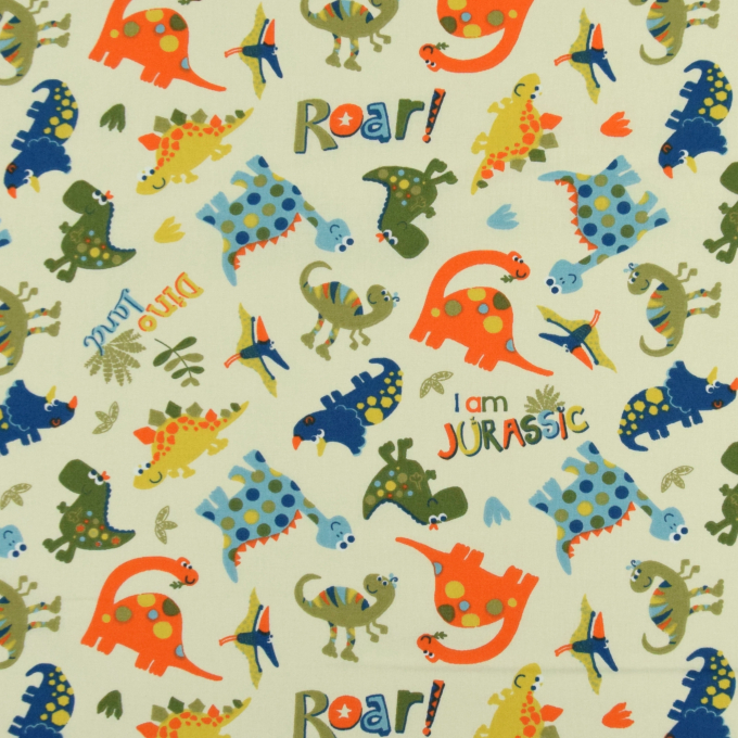 Baumwollstoff Cretonne I am Jurassic, creme