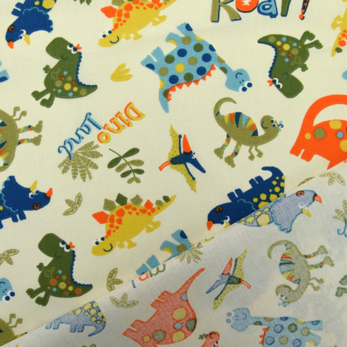 Baumwollstoff Cretonne I am Jurassic, creme