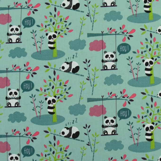 Baumwollstoff Cretonne Pandipanda, mint