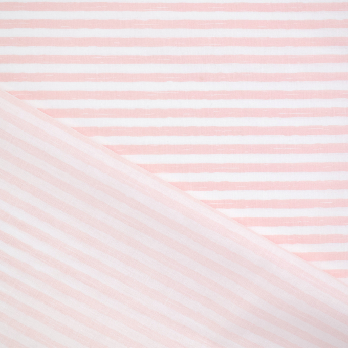 Tissu coton cretonne rayé, rose