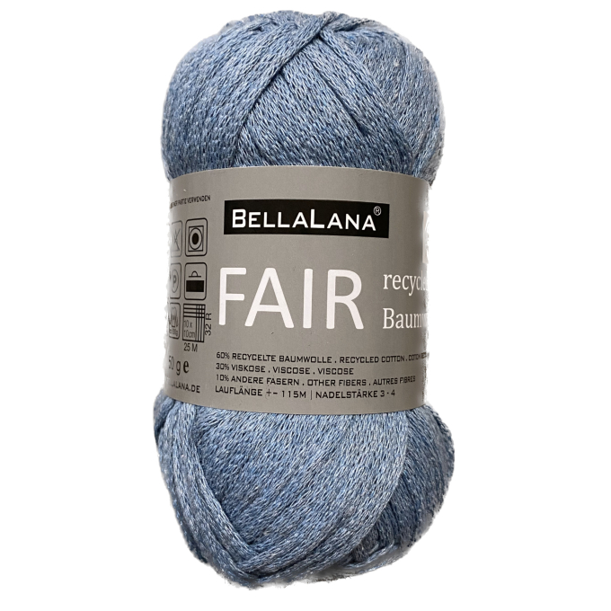 Pelote de laine coton recyclé & viscose BellaLana FAIR, 50g, bleu denim