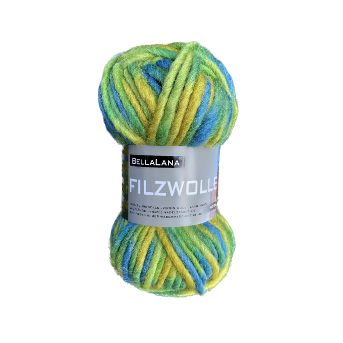 Pelote de laine à feutrer laine vierge BellaLana, 50g, vert-multicolore