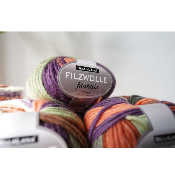 Pelote de laine à feutrer laine vierge Fantasia BellaLana, 100gr, pourpre