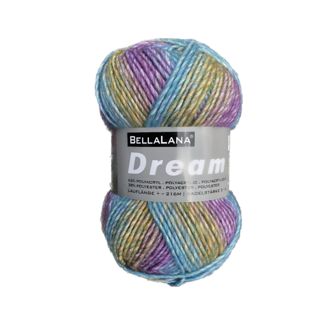 Pelote de laine acrylique &  polyester BellaLana Dream, 100 g, jaune-pourpre