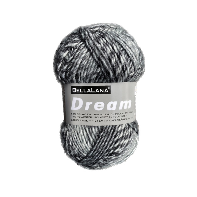 BellaLana Wolle Dream 100gr., gebroken wit-zwart