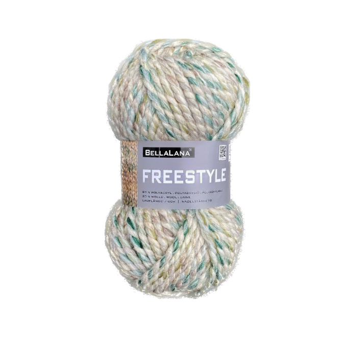 Pelote de laine & polyacrylique BellaLana Freestyle, 100g, beige- vert