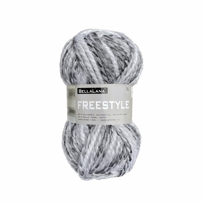 Pelote de laine & polyacrylique BellaLana Freestyle, 100g, gris