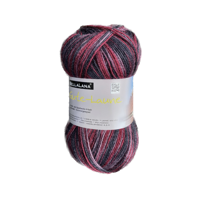 Pelote de laine à chaussettes laine vierge & polyamide BellaLana Gute Laune 100gr, baie