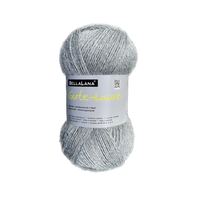 Pelote de laine à chaussettes laine vierge & polyamide BellaLana Gute Laune 100gr, gris chiné