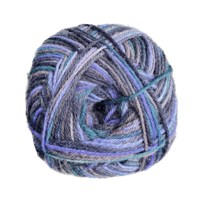 Pelote de laine à chaussettes laine vierge & polyamide BellaLana Gute Laune 100gr, bleu pétrole-lila