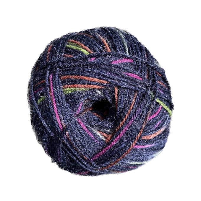 Pelote de laine à chaussettes laine vierge & polyamide BellaLana Gute Laune 100gr, bleu foncé-rose