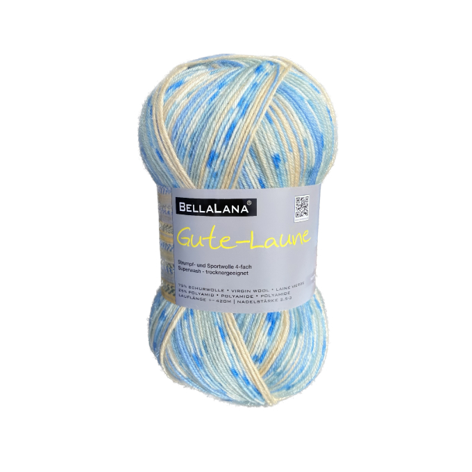 Pelote de laine à chaussettes laine vierge & polyamide BellaLana Gute Laune 100gr, beige-bleu