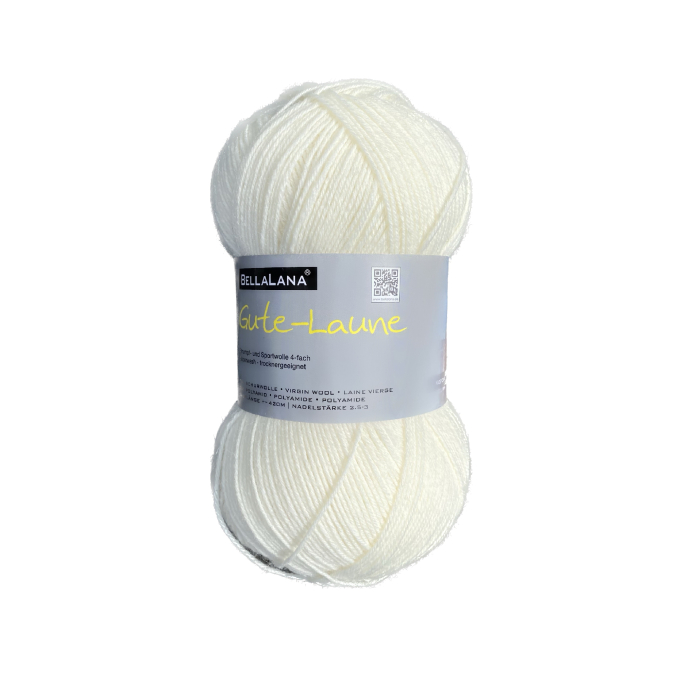 Pelote de laine à chaussettes laine vierge & polyamide BellaLana Gute Laune 100gr, blanc cassé