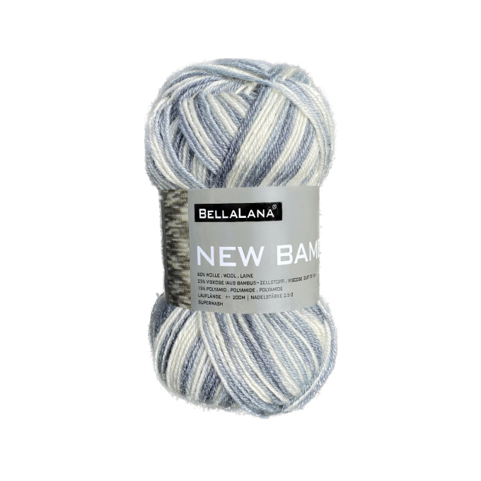 Pelote de laine & bambou BellaLana New Bamboo, 50g, gris-blanc