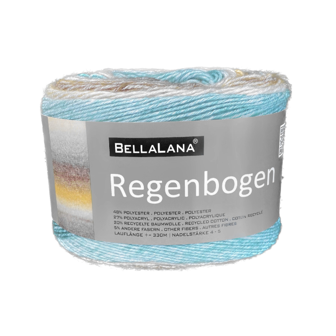 Pelote de laine douce coton recyclé & polyacrylique BellaLana Regenbogen 150g, beige-bleu pétrole