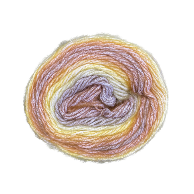 Pelote de laine douce coton recyclé & polyacrylique BellaLana Regenbogen 150g, marron-jaune