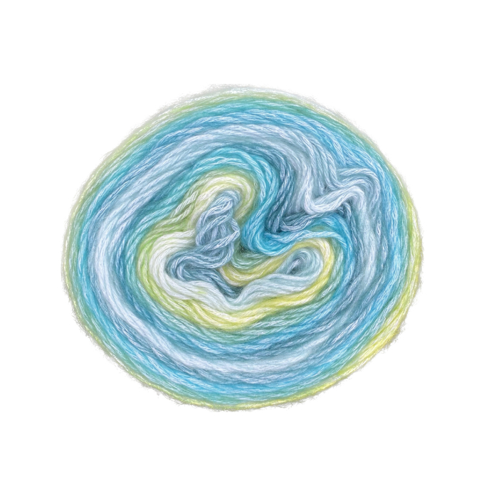 Pelote de laine douce coton recyclé & polyacrylique BellaLana Regenbogen 150g, jaune-vert