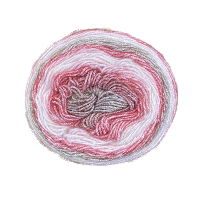 Pelote de laine douce coton recyclé & polyacrylique BellaLana Regenbogen 150g, blanc-rouge