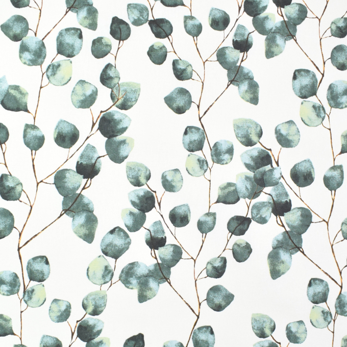 Gecoate katoen Big Eucalyptus Leaves, gebroken wit