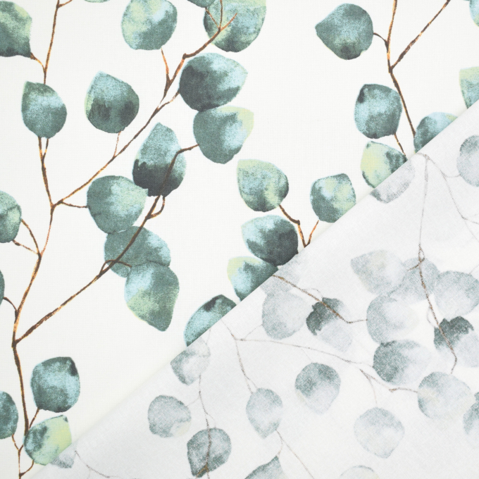 Gecoate katoen Big Eucalyptus Leaves, gebroken wit