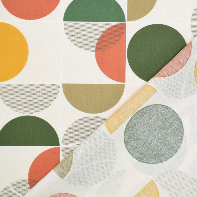 Tissu enduit coton déperlant Vintage géométrique Circles, moutarde