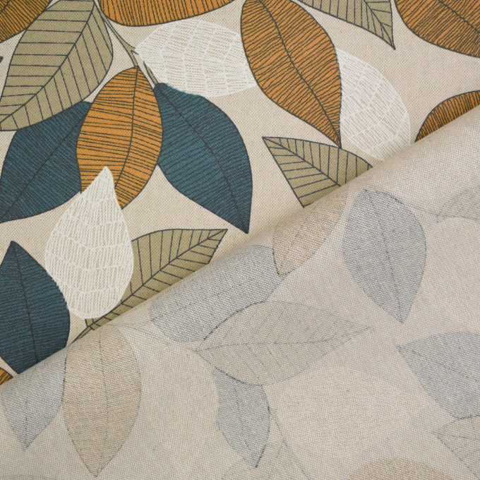 Tissu enduit coton déperlant Color Leaves, beige