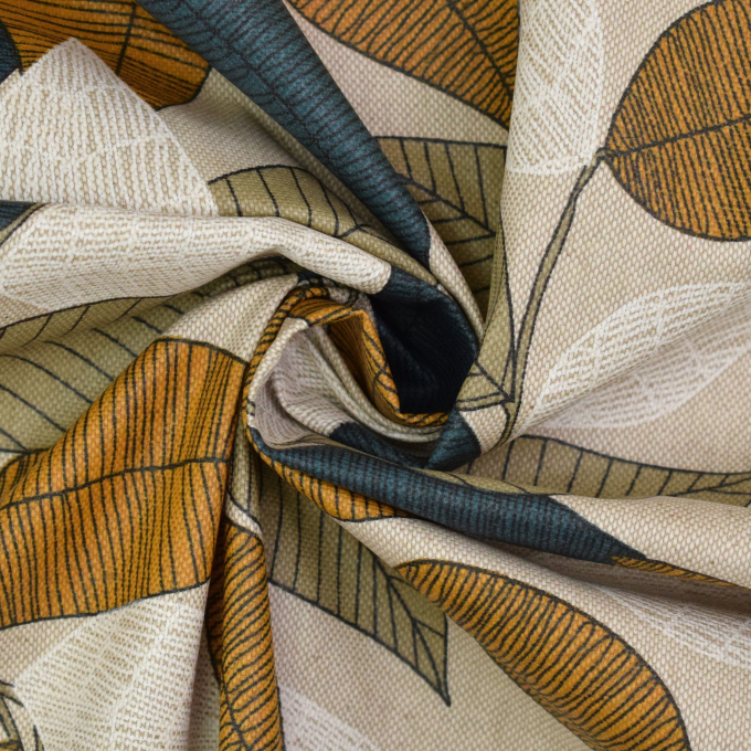 Tissu enduit coton déperlant Color Leaves, beige