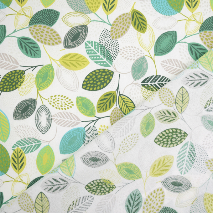 Tissu enduit coton déperlant Feuilles Color Leaves, blanc