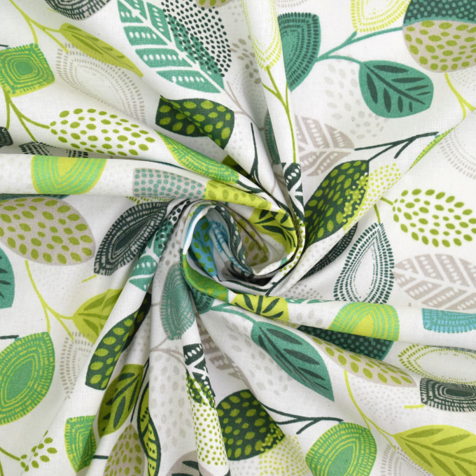 Tissu enduit coton déperlant Feuilles Color Leaves, blanc