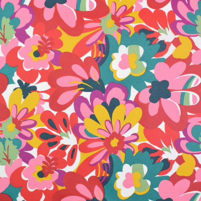 Tissu enduit coton déperlant Flower Dream, rouge