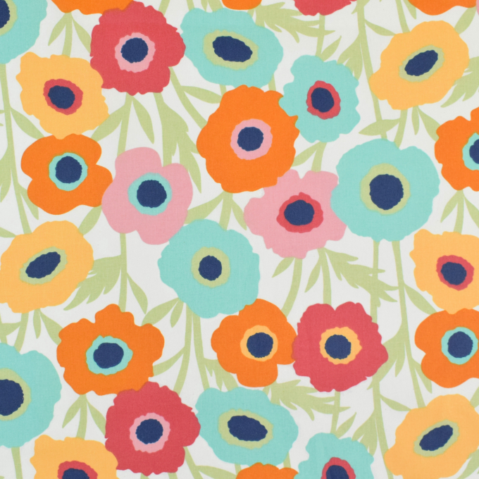 Gecoate katoen Flowers, gebroken wit