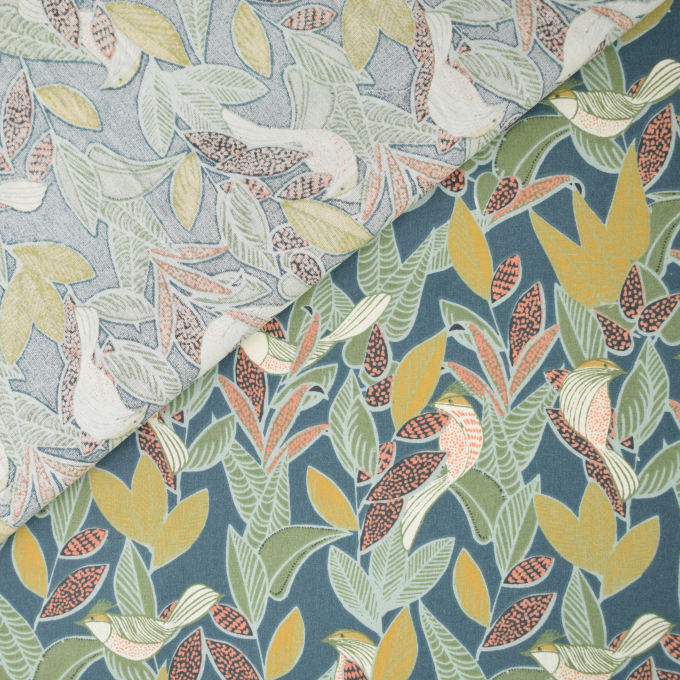 Beschichtete Baumwolle Jungle Birds, petrol