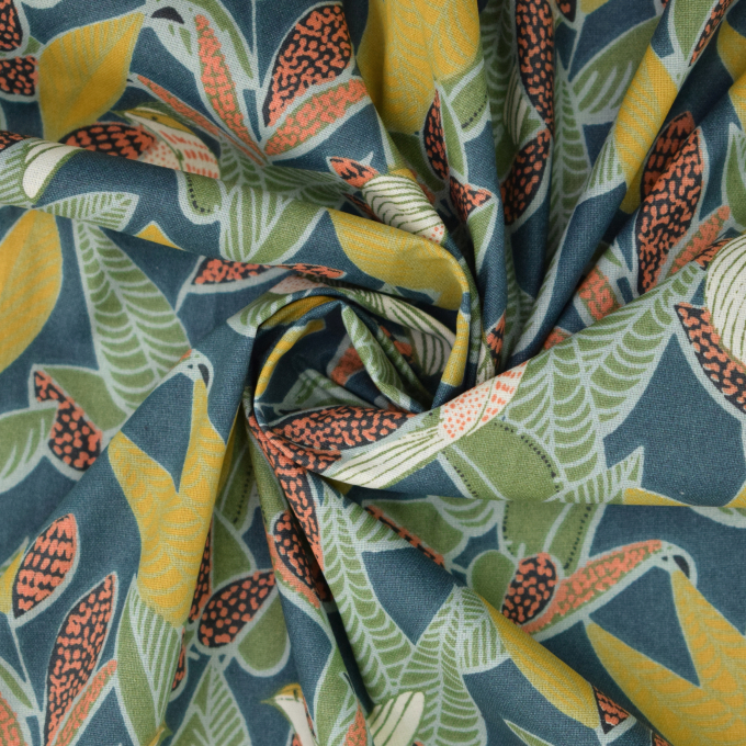 Beschichtete Baumwolle Jungle Birds, petrol
