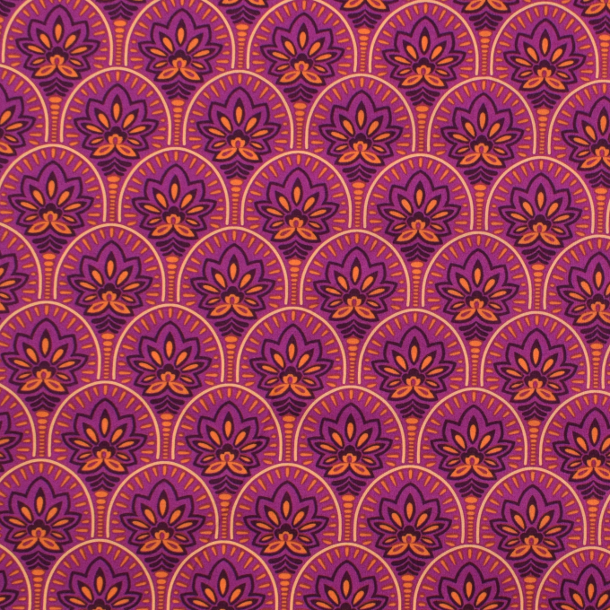Gecoate katoen oriental flowers, bessenkleurig