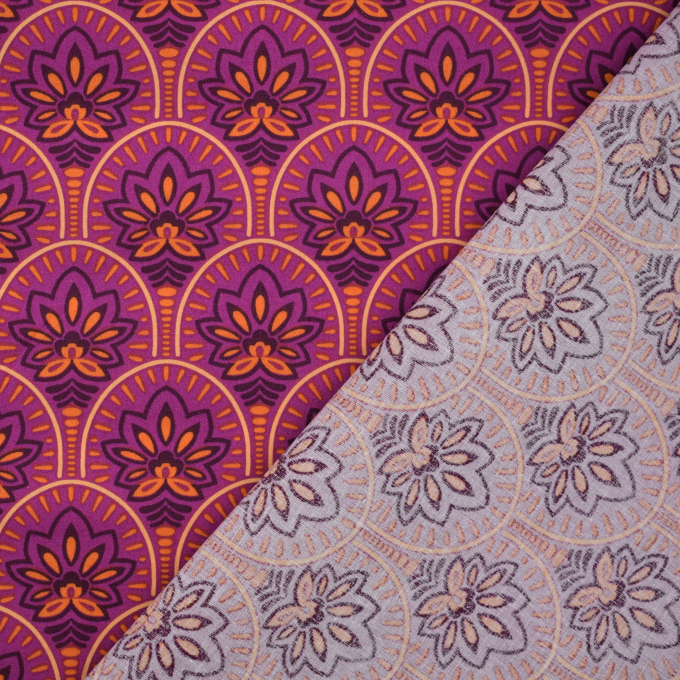 Gecoate katoen oriental flowers, bessenkleurig
