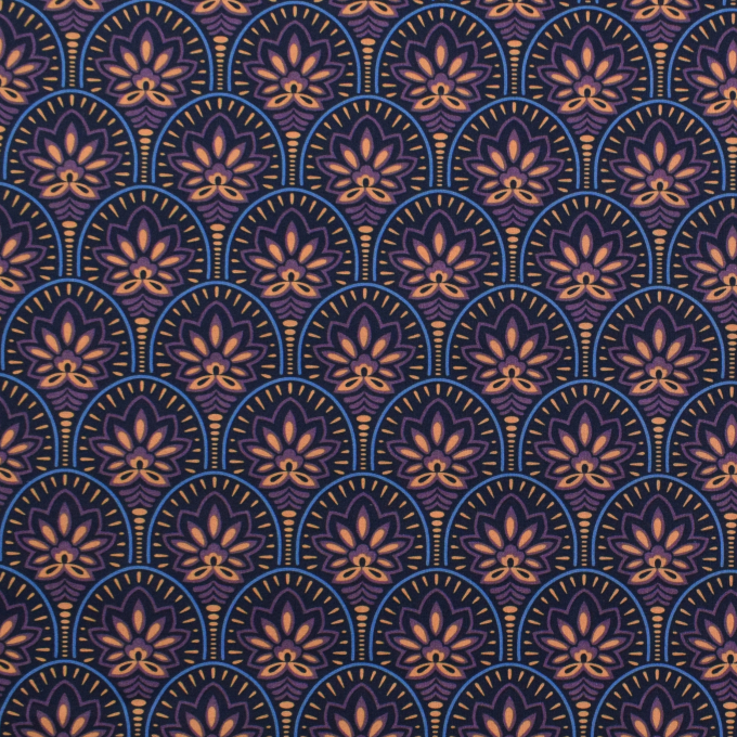 Gecoate katoen oriental flowers, marineblauw