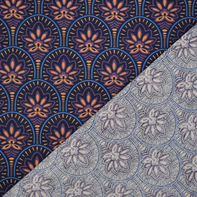 Gecoate katoen oriental flowers, marineblauw
